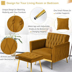 Velvet Accent Chair with Adjustable Armrests and Backrest, Button Tufted Lounge Chair, Single Recliner Armchair with Ottoman and Pillow for Living Room, Bedroom, Ginger