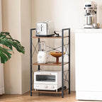 HCHQHS Small Bookshelf, Adjustable 3-Tier Industrial Bookcase, Rustic Open Book Shelf, Wood and Metal Horizontal Bookshelves