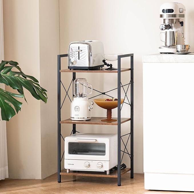 HCHQHS Small Bookshelf, Adjustable 3-Tier Industrial Bookcase, Rustic Open Book Shelf, Wood and Metal Horizontal Bookshelves