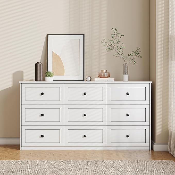 Dresser for Bedroom, 59.1" Wide White Dressers, Large Dressers & Chests of Drawers with Large Capacity for Bedroom, Hallway, Entryway, Closet