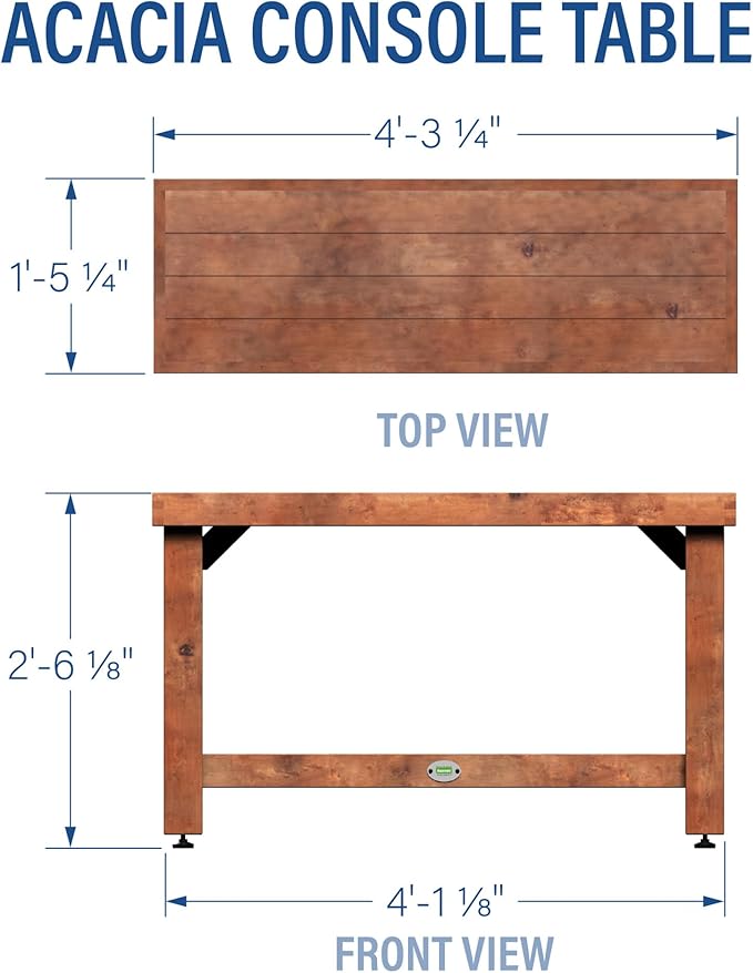 Backyard Discovery 48" Acacia Wood Farmhouse Narrow Console Table with Lower Slat Storage Shelf, Water-Resistant Design for Patio, Deck, Entryway, Living Room, Sofa Table, Indoor or Outdoor Use