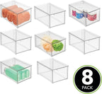 mDesign Plastic Stackable Bathroom Storage Organizer Bin with Pull Out Drawer for Cabinet, Vanity, Shelf, Cupboard, Cabinet, or Closet Organization - Lumiere Collection - 8 Pack - Clear