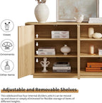 LKTART 64" Buffet Cabinet with Storage, Modern Fluted Accent Sideboard Media Console Credenza with Adjustable Shelves Pressed Spring for Kitchen Living Room,31.5" H (Natural Oak)