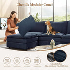 Vesgantti 108" V-Shaped Corner Couch Sectional, 7 Seat Customizable Modular Cloud Couches with Movable Ottoman, Chenille Deep Seat Sofa Set with Chaise for Living Room, Bedroom and Apartment, Blue