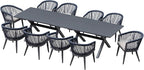PURPLE LEAF Outdoor Dining Set for 10 All-Weather 12 Pieces Patio Aluminium Dining Large Table and Rope Weave Chairs Included Cushions for Backyard Indoor Modern Patio Furniture Set Gray and Navy