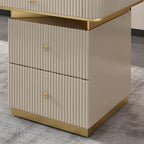 RUNNUP Stone top Computer Desk with 5 Drawers, Rectangular Home Computer Desk Writing Desk, Modern Executive Desk, Without Chairs, Khaki, 63" L x 23.5" W x 29.5" H
