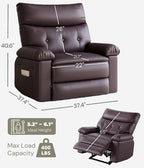 GarveeHome Oversized Recliner Chairs, Classic Manual Leather Recliner, Home Theater Seating with Lumbar & Arms Support for Living Room, Bedroom and Nursery - Brown