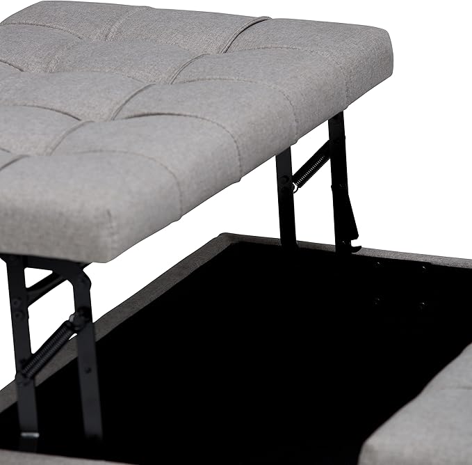 SIMPLIHOME Harrison 36 inch Wide Transitional Square Coffee Table Storage Ottoman in Dove Grey Linen Look Fabric, Assembled, for the Living Room and Bedroom