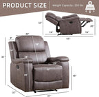 Leather Recliner Chair, Manual Recliner Chair for Adults with Overstuffed Arms and Back, Single Sofa Recliner with Cup Holders for Living Room Set of 2, Grey