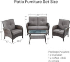 HUMMUH 4-Piece Patio Furniture Wicker Outdoor Conversation Set,All-Weather Rattan Outdoor Sofa Set Patio Chairs Coffee Table for Backyard,Porch,Deck
