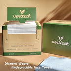 verttech™ Diamond Weave Disposable Face Towels, 50 Count – Extra Large 10"x12", Ultra Absorbent, Dual-Texture Towelette for Skincare, Makeup Remover Towels