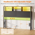 Aheaplus Headboard for Full Size Bed with Storage, Headboards with Outlets, USB Ports and LED Light, Full Size Head Board Only, Height Adjustable, Reversible, Sturdy and Stable Headboard, Black