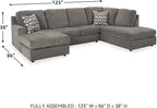 Signature Design by Ashley O'Phannon Casual Right-Arm Facing Herringbone Chenille 2-Piece Sectional with Chaise, Loose Seat Cushions and 2 Throw Pillows, Gray