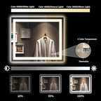 28x36 Inch LED Bathroom Mirror with Lights Front and Backlit Lighted Vanity Mirror for Bathroom Wall with 3 Colors Dimmable Anti-Fog Memory Shatter-Proof IP54 Waterproof Horizontal/Vertical