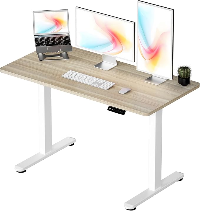 Okin Standing Desk Electric Adjustable Computer Desks, Whole Piece Stand up Desk Office Gaming Home Office Memory Desks 48x24 inches Cream Pecans