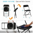 10 Pack Black Plastic Folding Chairs for Outside, Portable Stackable Commercial Metal Foldable Chairs with Steel Frame for Home Events Office Wedding Party, 350lbs Capacity