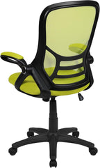 Flash Furniture Porter Mesh High Back Ergonomic Swivel Office Chair with Lumbar Support, Flip-Up Arms, Tilt Lock/Tilt Tension, Height Adjustable, Black/Green Frame