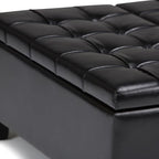 SIMPLIHOME Harrison 36 inch Wide Transitional Square Coffee Table Storage Ottoman in Midnight Black Vegan Faux Leather, Assembled, For the Living Room and Bedroom