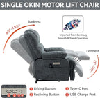 Power Lift Recliner Chair for Elderly with Heat Function, 8 Node Massage with 3 Selectable Modes, Oversized Electric Lift Recliner Single Sofa for Living Room with USB, Blue-Grey
