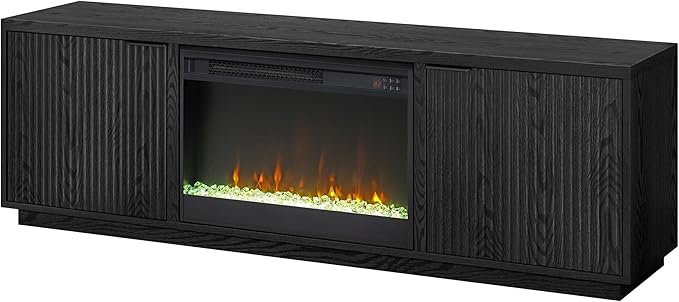 Henn&Hart Rectangular TV Stand with 26" Crystal Fireplace for TV's up to 78" in Black Grain, for Home, Living Room, Bedroom, Entertainment Room, Office