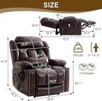 Dual Motor Large Power Lift Recliner Chair for Elderly with Heat and Massage,Lay Flat Lift Chairs Recliners for Seniors Infinite Position,USB Ports&Remote, Leather (Brown, Large)