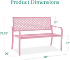 Best Choice Products Outdoor Bench 2-Person Metal Steel Benches Furniture for Garden, Patio, Porch, Entryway w/Geometric Backrest, 790lb Capacity - Pink