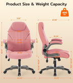 Office Desk Chair, Ergonomic Computer Chair with Padded Flip-Up Arms and Adjustable Lumbar Support, PU Leather Executive Chair with Tilt Lock and 360° Swivel Rolling Wheels for Work, Study