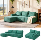 JSLOVE Modular L-Shape Sectional Sofa with Chaise, 3 Seat Movable Boneless Cloud Couch in One Box, Sofa Couch Bed with Ultra-Soft Corduroy Fabric, No Assembly Required for Living Room, Bedroom(Green)
