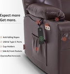 MCombo Oversized Power Lift Recliner Chair for Elderly, Lift Chair with Heat and Massage for Big and Tall, USB&Type C Ports, Cup Holders, Faux Leather R7510 (Dark Brown, Large-Wide)