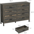 LYNSOM Farmhouse 8 Drawer Dresser for Bedroom, 55 Inch Wide Wood Rustic Chest of Drawers with X-Marking & Bar Handle, Large Storage Dressers Organizer for Bedroom, Living Room, Dark Rustic Oak