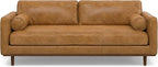 SIMPLIHOME Morrison 89-inch Wide Sofa in Sienna Top Grain Genuine Leather, Mid-Century Modern Design Couch for Living Room, Single Bench Cushion, 2 Back Cushions, 2 Bolster Pillows
