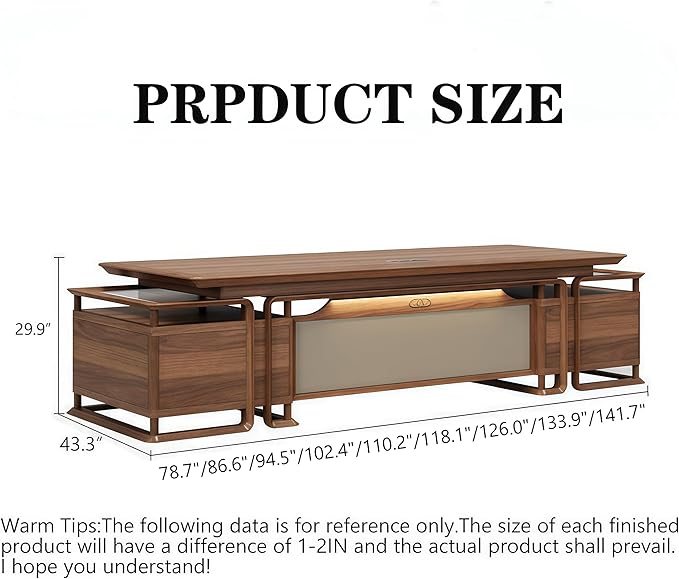 Executive Desk, 126.0 inch Executive Wood Desks L Shape Desk with Drawers with Drawers and Lockable Storage No Installation Required Without Display Racks and Bookshelves