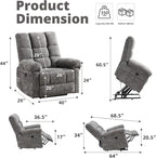 Oversized Power Lift Recliner Chair for Elderly, Electric Lift Chair with Masssage and Heat, Overstuffed Power Recliner for Adults, 3 Positions,USB Ports, Side Pockets,Grey