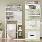 MU Over The Toilet Storage Cabinet with Doors, 32" Bathroom Storage Organizer with Side Shelves, Space-Saving Toilet Storage Rack for Bathroom, Laundry (White)