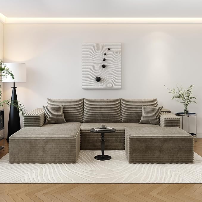 107.5" Cloud Sectional Couch with 1 Ottoman,Modern Modular Sofa with Deep Seat, Comfort U Shaped Sofa Couches for Living Room Bedroom Apartments,No Assembly Required, (Camel,Left Facing Chaise)