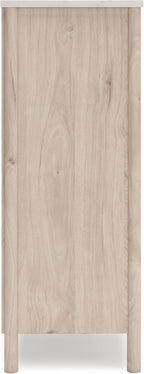 Signature Design by Ashley Cadmori Bohemian 5-Drawer Chest of Drawers with Safety Stop and Post Legs, White & Light Brown