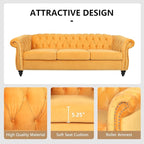 Home Sofa Living Room Furniture, 3 Seater 84" Velvet Upholstered Couch, Mid Century Modern Comfy Couch with Cushions, Classic Tufted Chesterfield Couches for Bedroom, Office, Apartment (Yellow)
