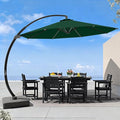 7 Piece Patio Dining Set with 11ft Patio Umbrella (Dark Green), 7 Black Outdoor HDPE Dining Set with 6 Chairs + 1 Large Table, for Market, Pool, Garden, Backyard, Deck