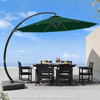 7 Piece Patio Dining Set with 11ft Patio Umbrella (Dark Green), 7 Black Outdoor HDPE Dining Set with 6 Chairs + 1 Large Table, for Market, Pool, Garden, Backyard, Deck