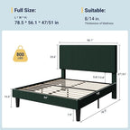 Allewie Full Size Upholstered Bed Frame with Vertical Channel Tufted Headboard, Soft Corduroy Fabric Platform Bed, Strong Wooden Slats Support, Easy Assembly, No Box Spring Needed, Dark Green