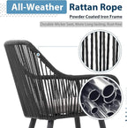 JOIVI Outdoor Dining Chairs Set of 6, 6 Pieces Woven Rope Patio Chairs with Armrest and Seat Cushions for Outside Porch, Balcony or Indoor Dining Kitchen, Restaurant, Black