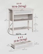 VASAGLE Console Table with Power Outlets, Entryway Table with Storage Shelf, Sofa Table with Drawer, Open Compartment, Rounded Corners, for Living Room, Boho Style, Oatmeal Beige ULNT140K66