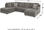Signature Design by Ashley O'Phannon Casual Left-Arm Facing Herringbone Chenille 2-Piece Sectional with Chaise, Loose Seat Cushions and 2 Throw Pillows, Gray