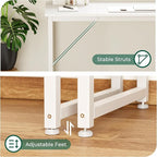 Huuger Computer Desk, 63 Inch Office Desk, Gaming Desk with Storage, Writing Desk Work Desk for Home Office, Study, Modern Simple Desk, Large Legroom, Metal Frame, White