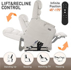 EONIX Wide Lay Flat Power Lift Recliner Chair for Elderly, Heavy Duty Oversized Fabric Lift Chairs Recliner Sofa with Heat and Massage and Charging Ports, Chenille White