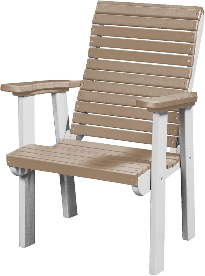 DutchCrafters Modern Horizontal Slat High Back Poly Outdoor Patio Chair (White & Weatherwood)