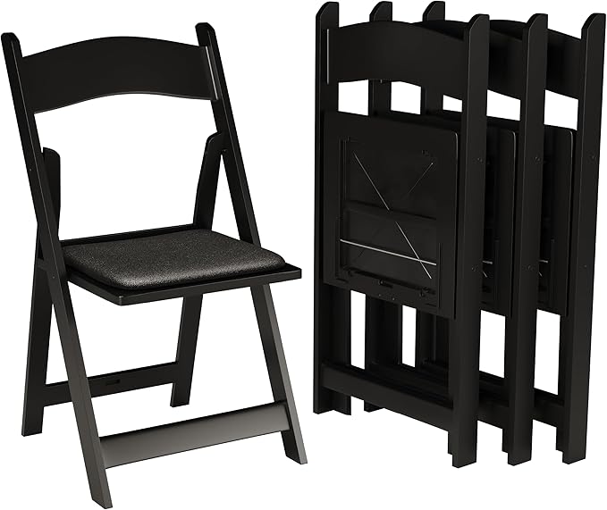 100 Black Resin Stackable Folding Chair - Comfortable Black Foldable Chair - Folding Chairs with Padded Seats - Indoor/Outdoor Folding Chairs for Events - Lightweight Foldable Chairs (100 Pack)