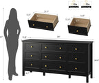 LYNSOM Black Dresser for Bedroom with 9 Drawers, Modern Wide Chest of Storage Drawer with Gold Handles, TV Stand Dresser, Wood Dressers for Bedroom, Living Room, Hallway, Entryway, 59’’