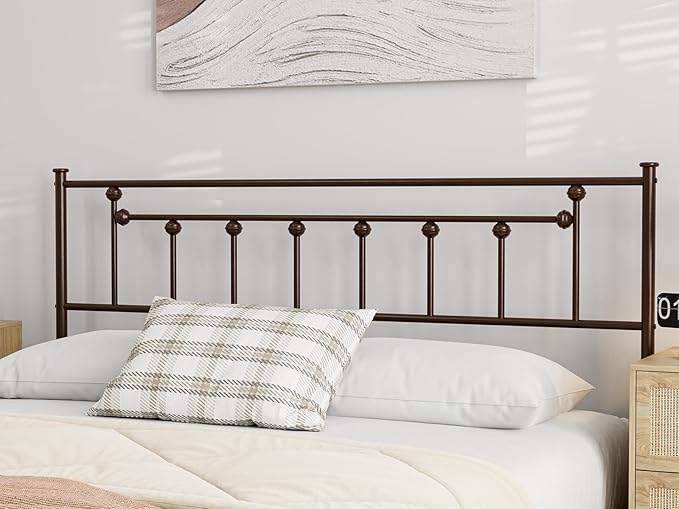 Metal Full Size Headboard, Victorian Farmhouse Style, Easy Assembly, Steel Full Headboard Only for Bedroom - Brown