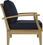 Modway Marina Premium Grade A Teak Wood 5-Piece Outdoor Patio Furniture Set in Natural Navy